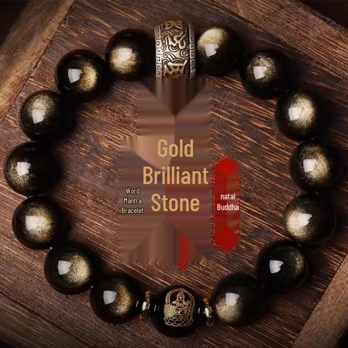 Natural Gold & Black Obsidian Zodiac Buddha Bracelet with Six-Character Mantra Prayer Wheel for Men & Women Dragon/Snake, 12mm Bead
Natural Gold & Black Obsidian Zodiac Buddha Bracelet with Six-Character Mantra Prayer Wheel for Men & Women Dragon/Snake, 12mm Bead