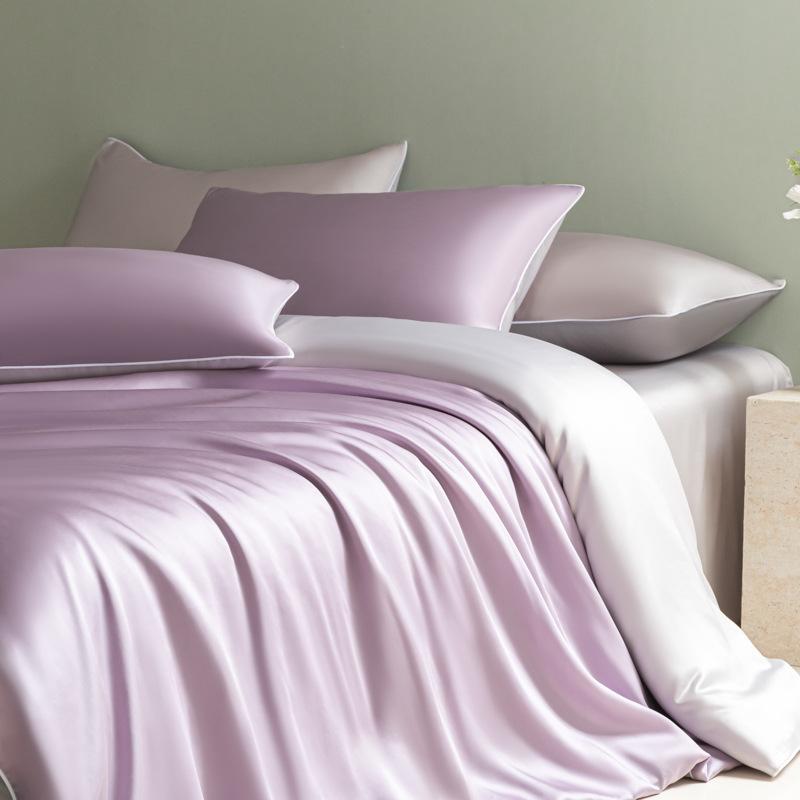 Комплект постельного белья Summer Cooling Ice Silk из 4 предметов с пододеяльником и простыней на резинке - можно стирать в стиральной машине, дышащий, комфортный для жаркой погоды 1.8M-4Pcs фиолетовый