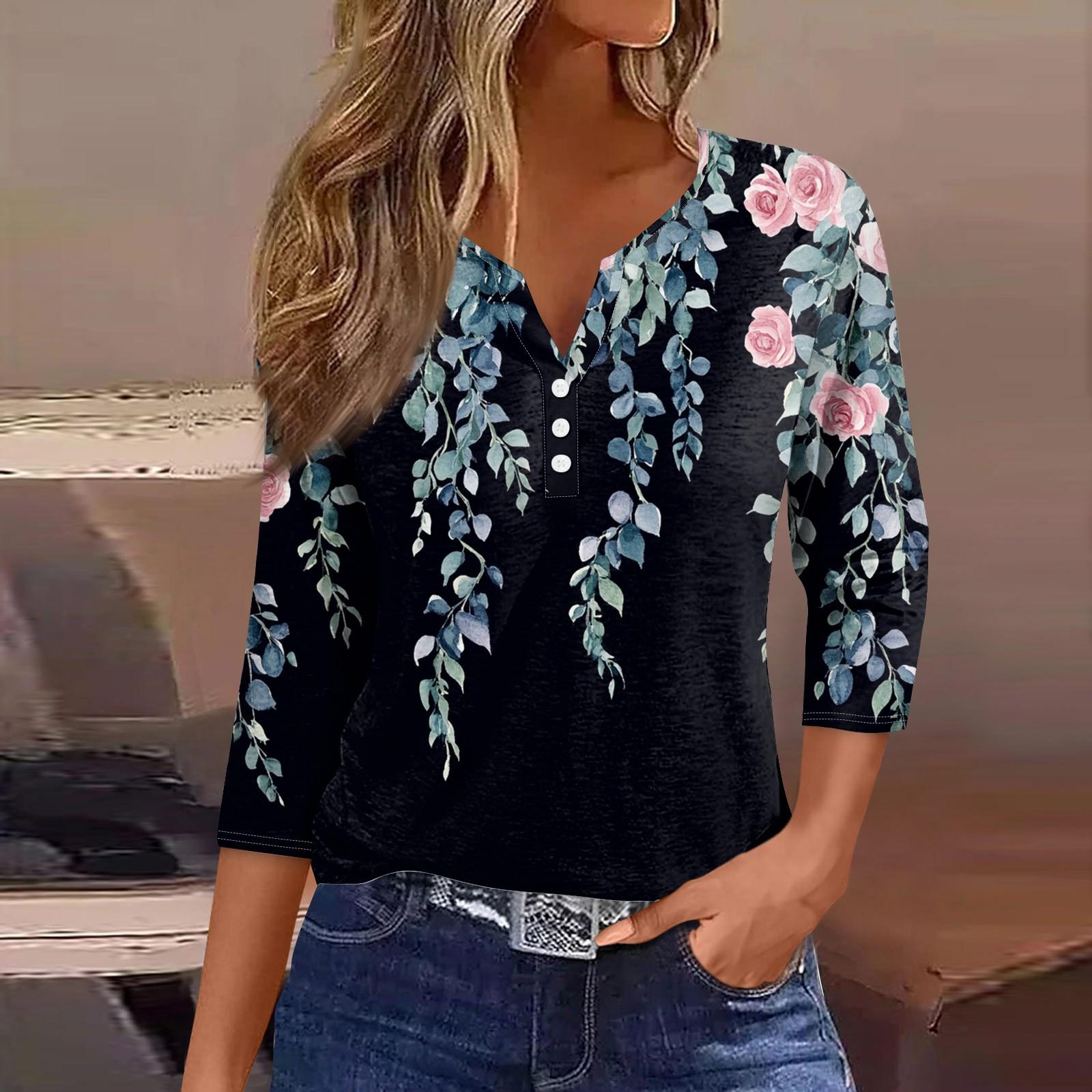 Жіночий вільний повсякденний топ з квітковим принтом і V-подібним вирізом з рукавами «сім чвертей» Топ з V-подібним вирізом з рукавами «сім чвертей» L Темно-синій
Жіночий вільний повсякденний топ з квітковим принтом і V-подібним вирізом з рукавами «сім чвертей» Топ з V-подібним вирізом з рукавами «сім чвертей» L Темно-синій