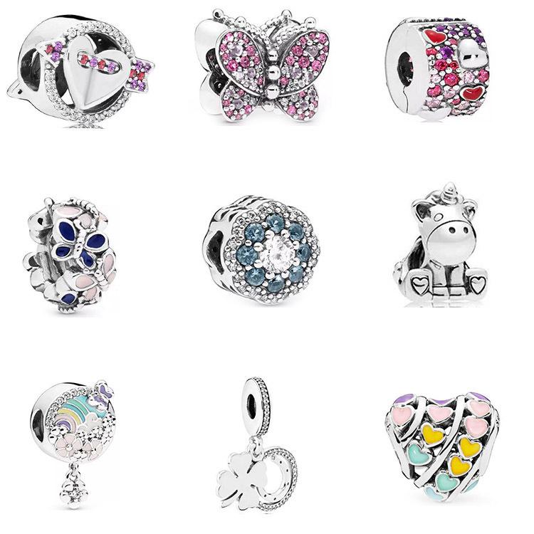 Модный медный серебряный браслет из бисера, розовый цветок, бабочка, подвеска, аксессуары в виде единорога, радужные бусины 
Модный медный серебряный браслет из бисера, розовый цветок, бабочка, подвеска, аксессуары в виде единорога, радужные бусины