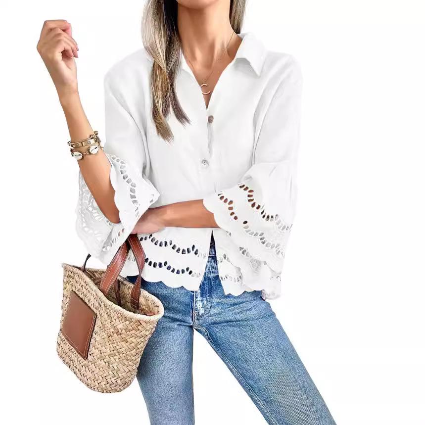 Women s Elegant White Blouse with Flared Cuffs and Lace Detailing, Button-Up Shirt in Multiple Colors S белый
Women s Elegant White Blouse with Flared Cuffs and Lace Detailing, Button-Up Shirt in Multiple Colors S белый