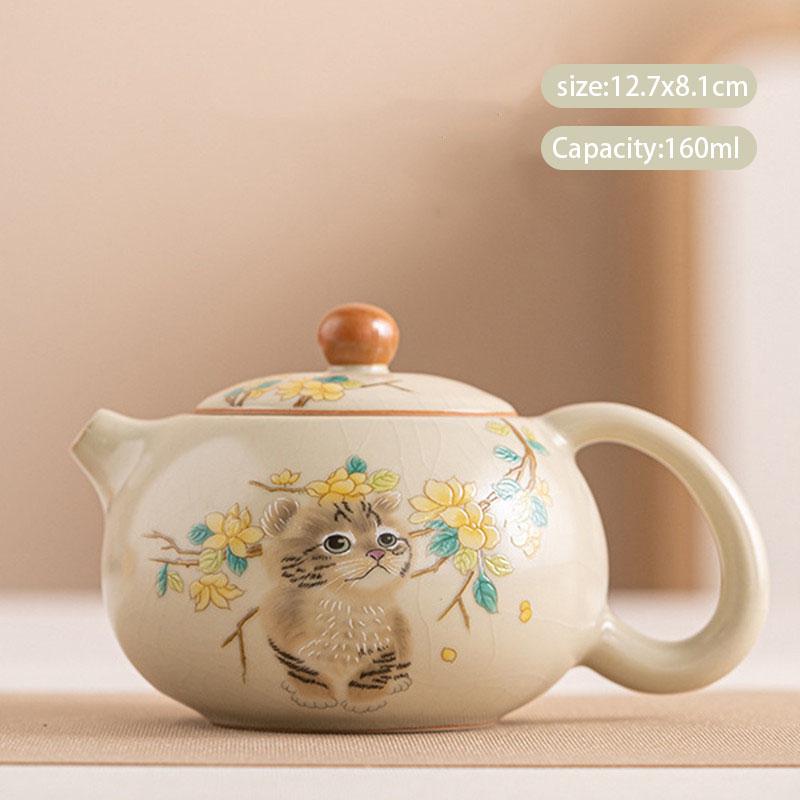 160ml Chinese Tradition Ru Kiln Ceramic Teapot Cute Cat Pattern Handmade Xishi Tea Pot Kettle Travel Portable Tea Set Teaware
160ml Chinese Tradition Ru Kiln Ceramic Teapot Cute Cat Pattern Handmade Xishi Tea Pot Kettle Travel Portable Tea Set Teaware