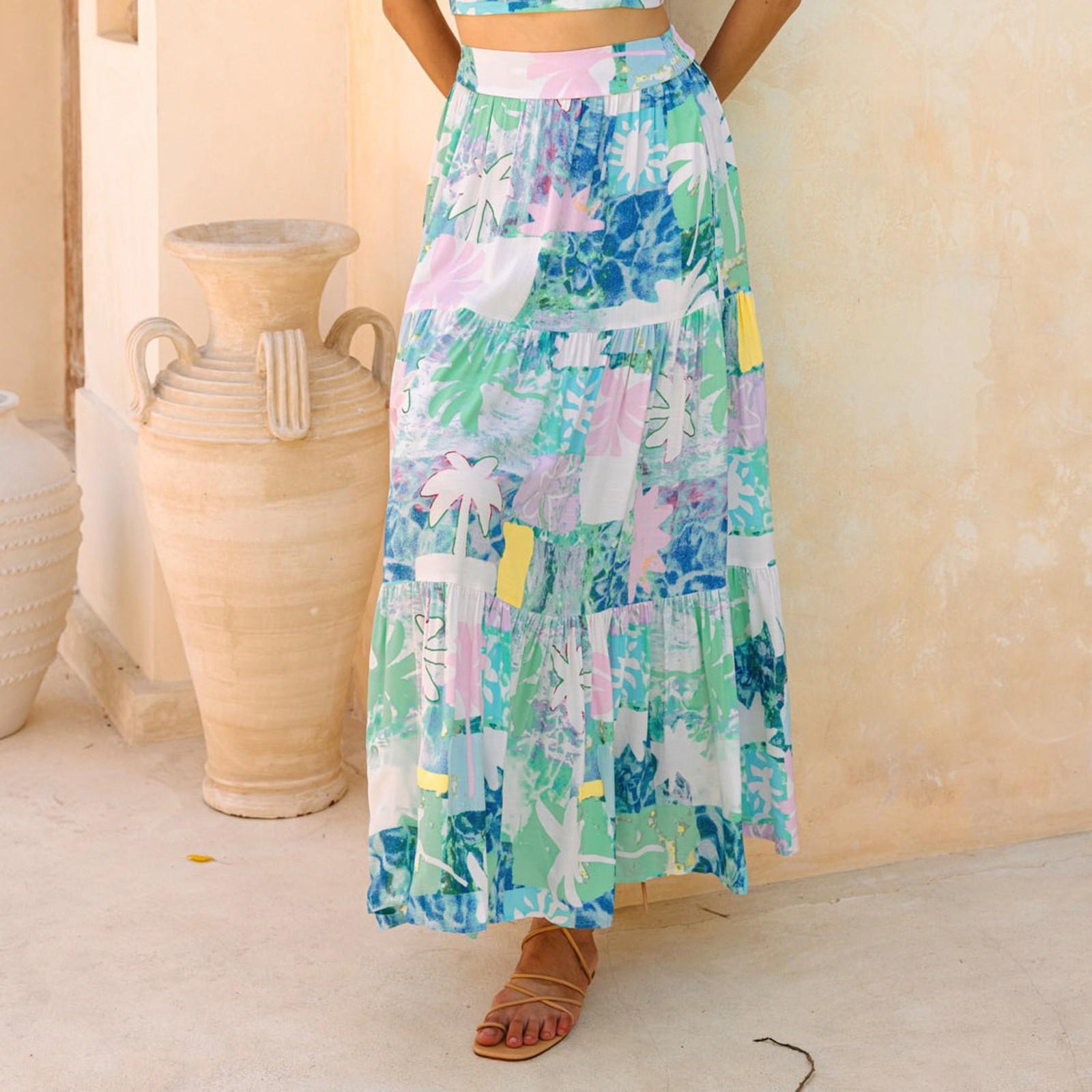Женские юбки макси с цветочным принтом, летние платья-трубы, длинная плиссированная пляжная юбка А-силуэта M синий