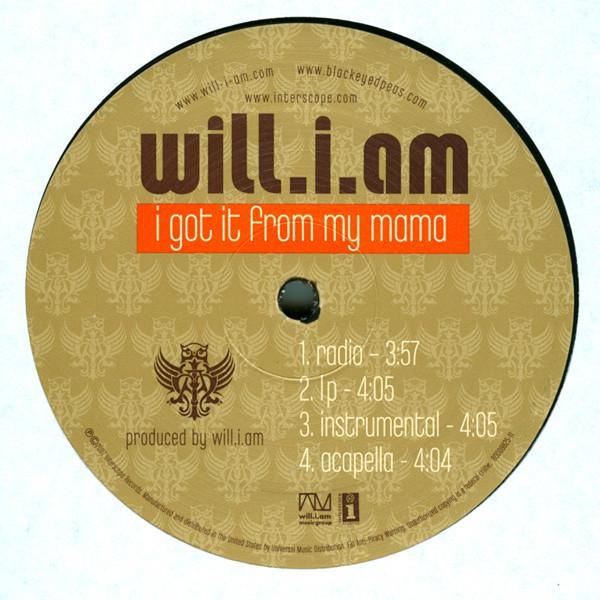 12inch Record WILL I AM - I Got It From My Mama B000982511 Interscope Reco 2007 US Rap & Hip-Hop/R&B Used
12inch Record WILL I AM - I Got It From My Mama B000982511 Interscope Reco 2007 US Rap & Hip-Hop/R&B Used
