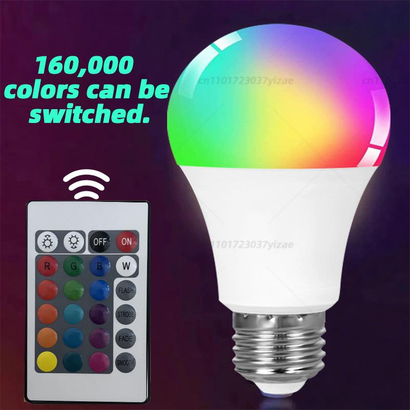 Светодиодная лампа E27 RGB 220 В с ИК-пультом управления, меняющая цвет, многоцветная + белая лампа-прожектор для спальни, вечеринки, домашнего декора разноцветный