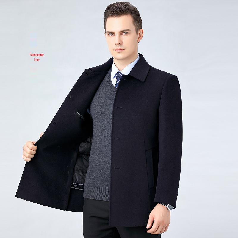 Men s Mid-Length Cashmere Wool Coat with Down Liner - Winter High-End Casual for Middle-Aged Dads 195 темно-синього кольору
Men s Mid-Length Cashmere Wool Coat with Down Liner - Winter High-End Casual for Middle-Aged Dads 195 темно-синього кольору