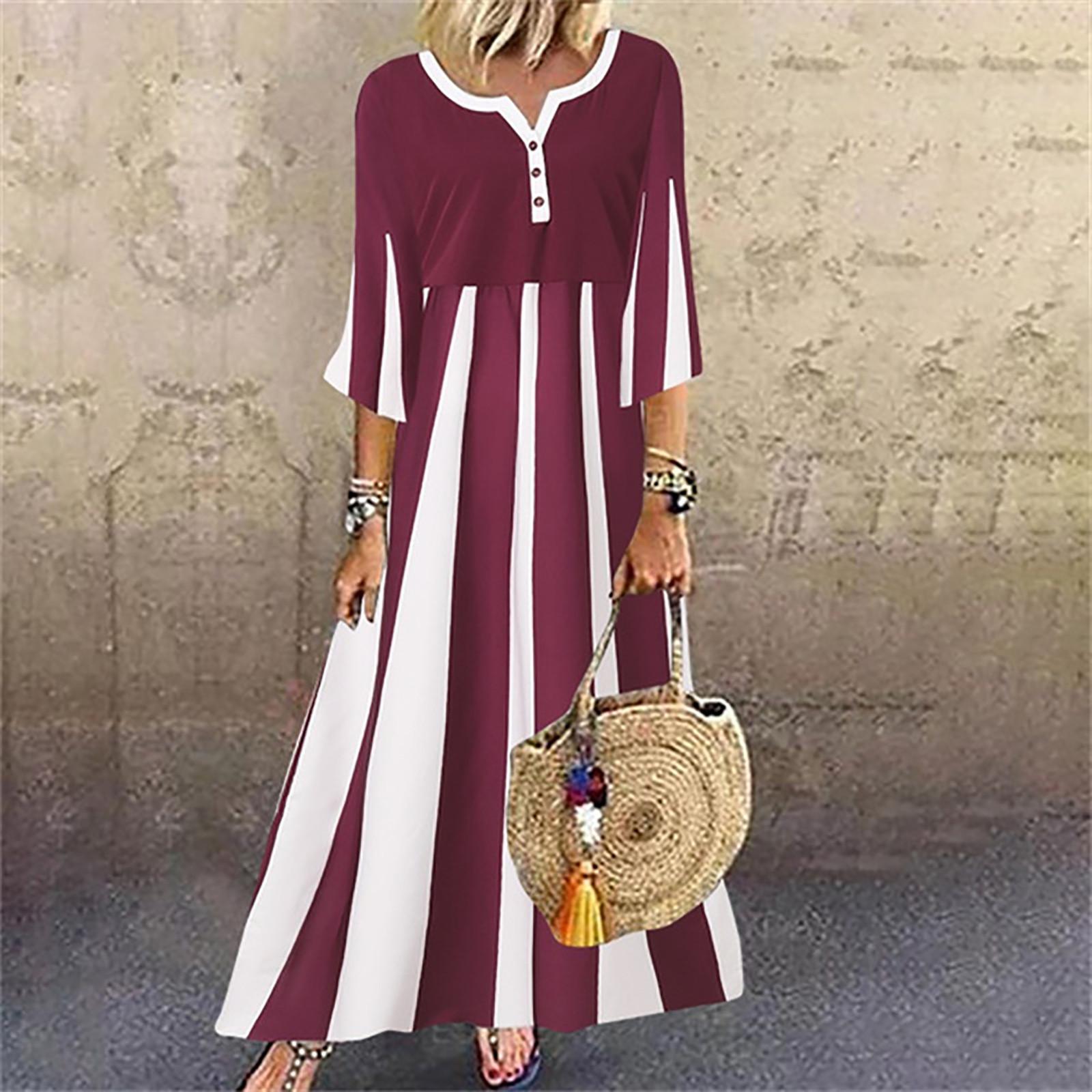 Women s Summer Casual Fashion Stripes Print Middle-sleeve Buttons Stitching Big Swing Long Losse A-line Dress L червоний
Women s Summer Casual Fashion Stripes Print Middle-sleeve Buttons Stitching Big Swing Long Losse A-line Dress L червоний