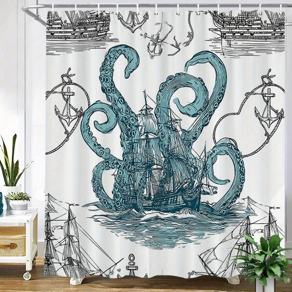 Nautical Shower Curtain – Ink Illustration Of Octopus Attacking Ship, Teal Tentacles & Black Line Art, 12 Hooks,70.87×70.87 Inch W60H190(CM)-1 Pcs
Nautical Shower Curtain – Ink Illustration Of Octopus Attacking Ship, Teal Tentacles & Black Line Art, 12 Hooks,70.87×70.87 Inch W60H190(CM)-1 Pcs