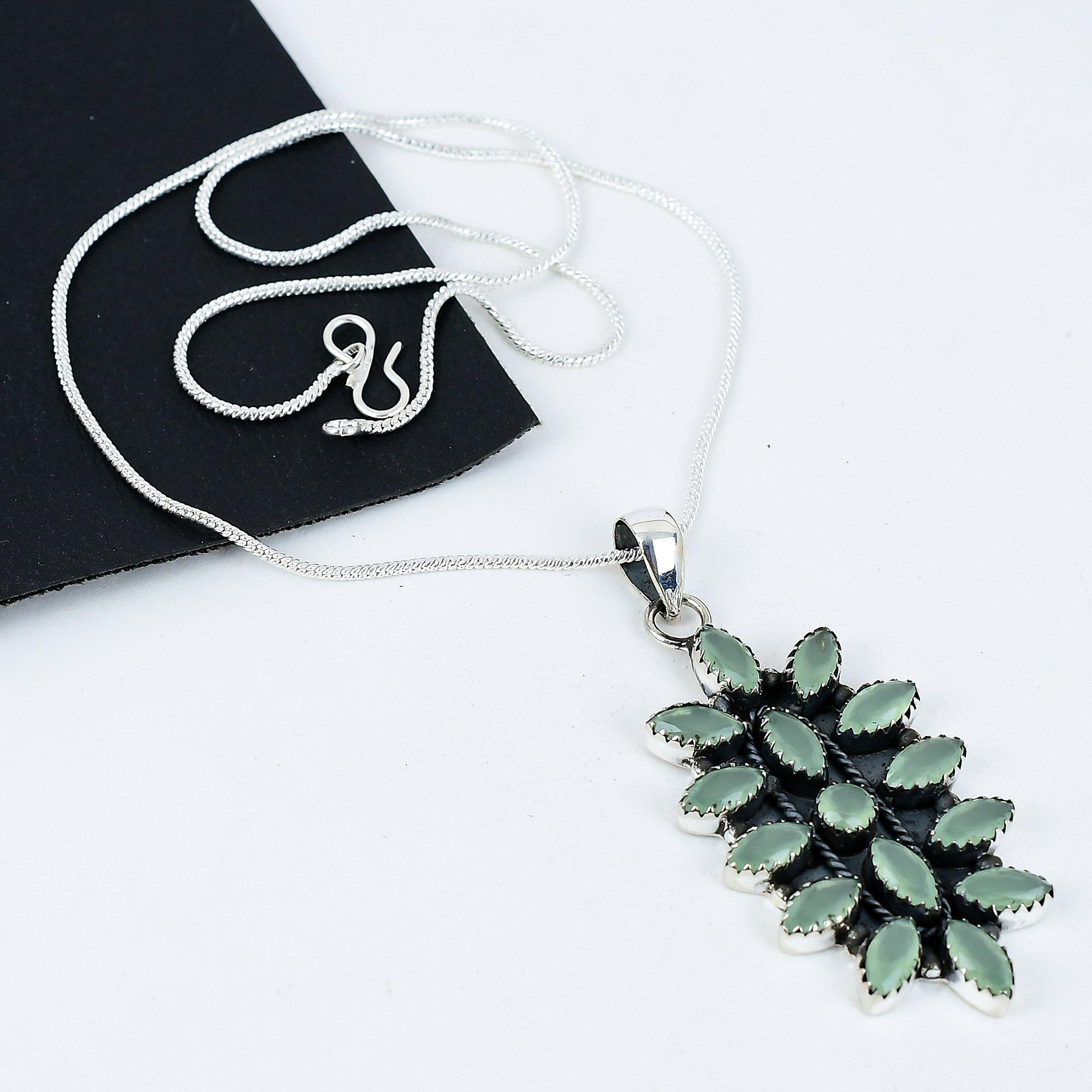 Green Chalcedony Gemstone Handmade 925 Sterling Silver Electroform Flower Necklace, Green Chalcedony Silver For Wife Unisex Pendant Party Wear Gifts 20 зелений
Green Chalcedony Gemstone Handmade 925 Sterling Silver Electroform Flower Necklace, Green Chalcedony Silver For Wife Unisex Pendant Party Wear Gifts 20 зелений