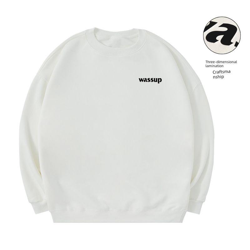 Wassup Trendy Suede Letter Logo Simple Versatile Crew Neck Sweatshirt for Men and Women Autumn and Winter Casual Pullover Top White M
Wassup Trendy Suede Letter Logo Simple Versatile Crew Neck Sweatshirt for Men and Women Autumn and Winter Casual Pullover Top White M