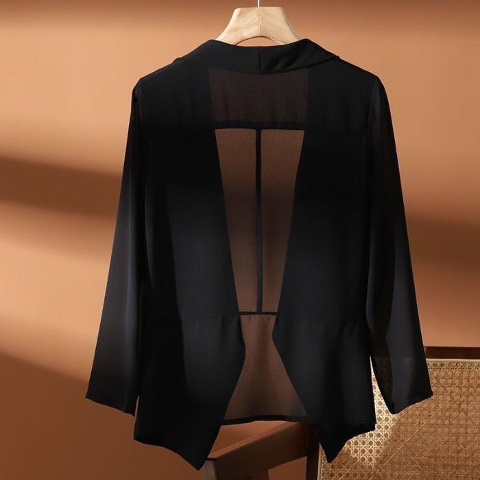 Summer new long-sleeved thin chiffon jacket women s versatile loose air conditioning cardigan with suspenders M чёрный
Summer new long-sleeved thin chiffon jacket women s versatile loose air conditioning cardigan with suspenders M чёрный