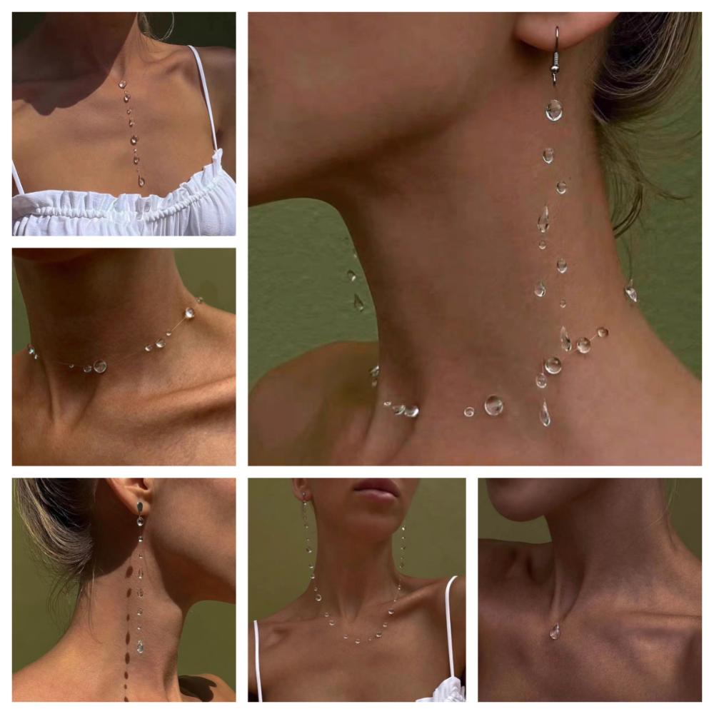 Vintage Early Morning Dewdrop Earrings Tassel Bead Clavicle Chain Ice Clear Glass bracelet Girls Necklace B-1PC
Vintage Early Morning Dewdrop Earrings Tassel Bead Clavicle Chain Ice Clear Glass bracelet Girls Necklace B-1PC