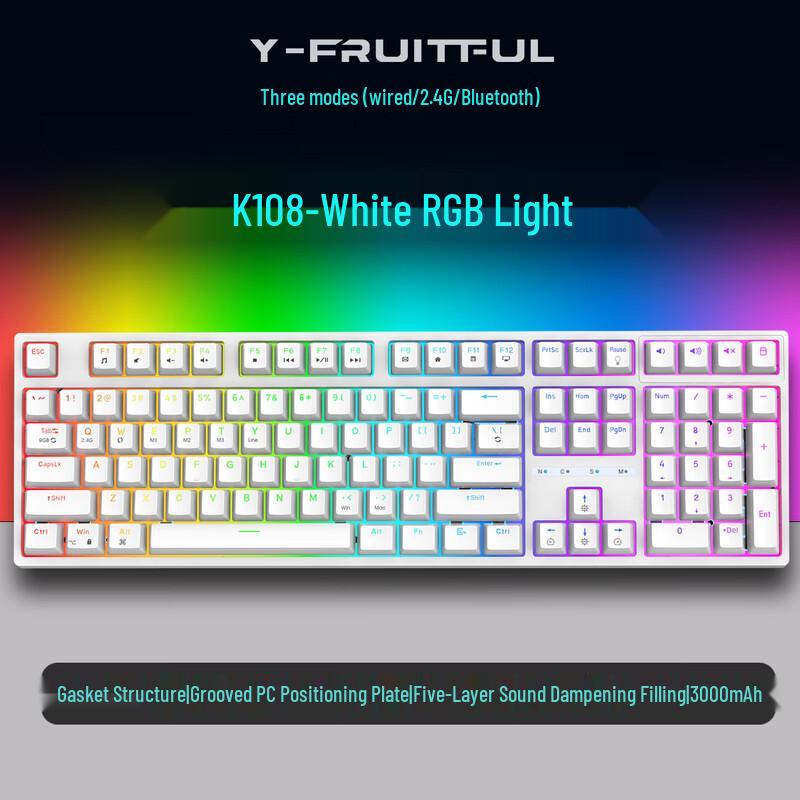 Y-FRUITFUL K108 RGB Hot-Swappable Mechanical Keyboard
Y-FRUITFUL K108 RGB Hot-Swappable Mechanical Keyboard