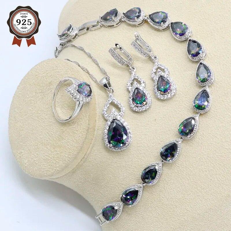 Серебряный цвет Дубай Свадебный комплект ювелирных изделий для женщин Капли воды Радуга Циркон Браслет Серьги Ожерелье Кулон Кольцо Партия Подарочная коробка
Серебряный цвет Дубай Свадебный комплект ювелирных изделий для женщин Капли воды Радуга Циркон Браслет Серьги Ожерелье Кулон Кольцо Партия Подарочная коробка