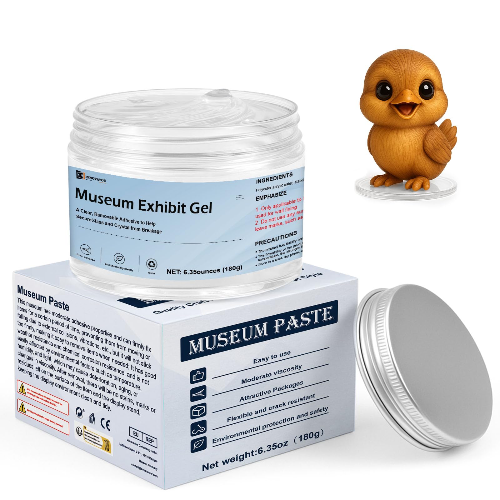 INNOVAYOU 180 г Музейный гель, многоразовый прозрачный воск, который можно отклеить и использовать для коллекций, старинного стекла, керамики, а также художественных и ремесленных проектов.
INNOVAYOU 180 г Музейный гель, многоразовый прозрачный воск, который можно отклеить и использовать для коллекций, старинного стекла, керамики, а также художественных и ремесленных проектов.