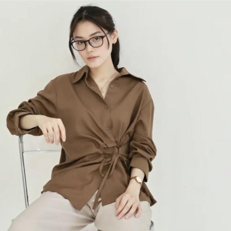 Spring and Autumn Hot Style Trendy Waist-cinching Lace-up Versatile Long-sleeved Solid Color Shirt for Women onesize коричневий
Spring and Autumn Hot Style Trendy Waist-cinching Lace-up Versatile Long-sleeved Solid Color Shirt for Women onesize коричневий