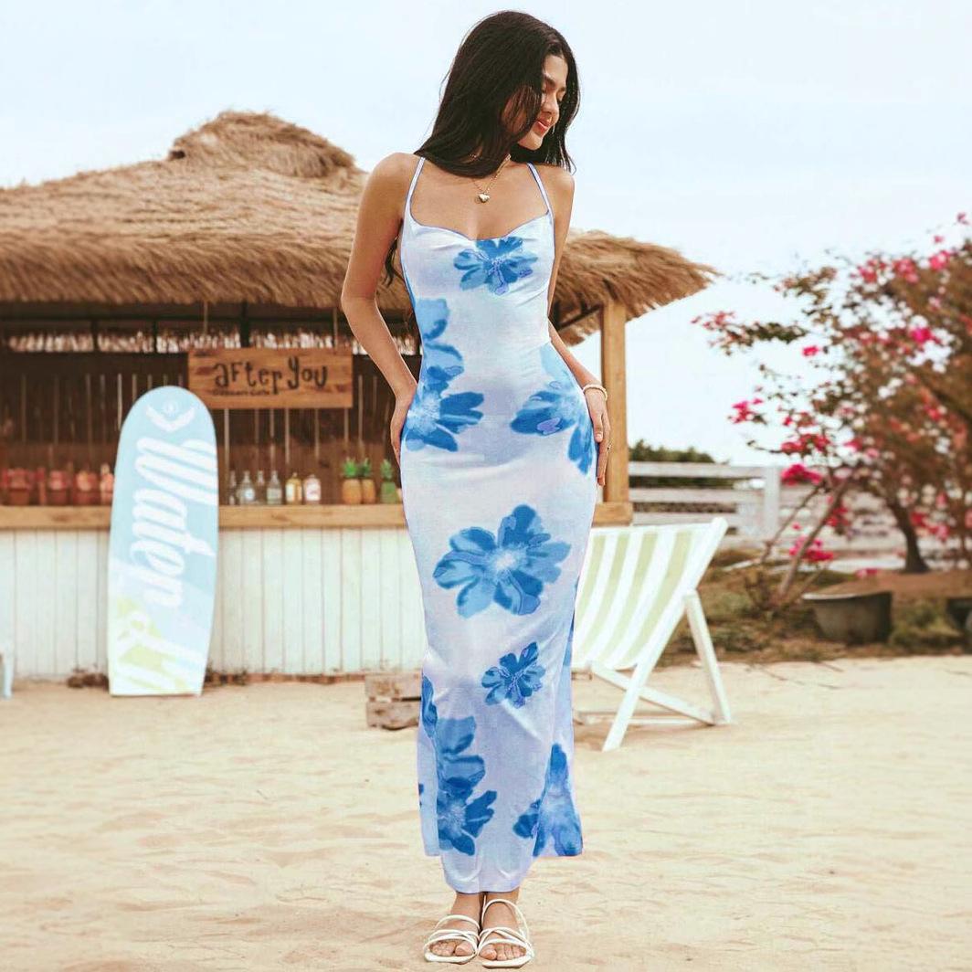 Women s Summer Leisure Vacation Style Big Flower Print Hanging Collar Backless Thin Shoulder Strap Floral Dress S синий
Women s Summer Leisure Vacation Style Big Flower Print Hanging Collar Backless Thin Shoulder Strap Floral Dress S синий
