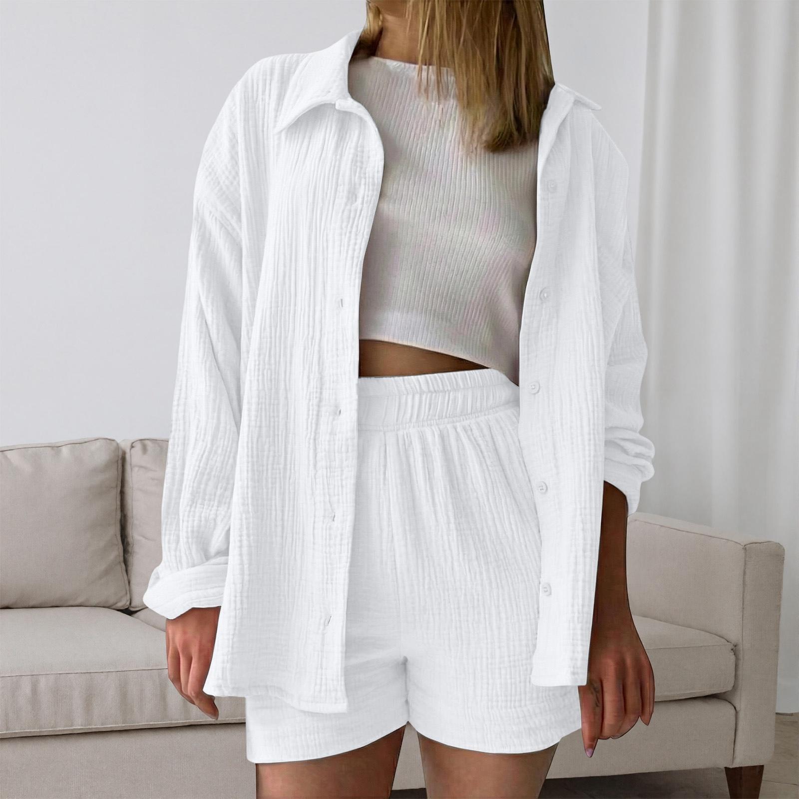 Women s Fashion Color Collar Long Sleeve Shirt Top Elastic High Waist Pocket Shorts Casual Two Piece Set XL білий
Women s Fashion Color Collar Long Sleeve Shirt Top Elastic High Waist Pocket Shorts Casual Two Piece Set XL білий