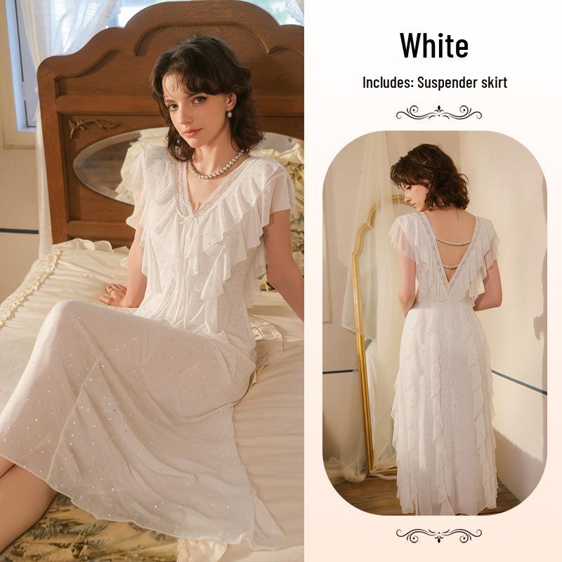 French Sequin Mesh Backless Camisole Nightgown - Skin-Friendly & Comfortable, Multiple Colors Medium білий
French Sequin Mesh Backless Camisole Nightgown - Skin-Friendly & Comfortable, Multiple Colors Medium білий