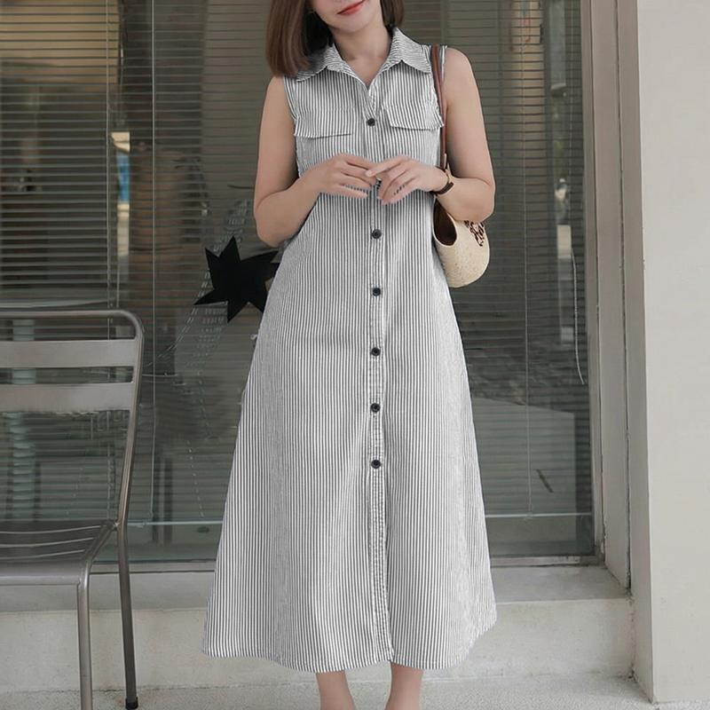ZANZEA Women Casual Turn Down Collar Sleeveless Stripe Dress 5XL чорний
ZANZEA Women Casual Turn Down Collar Sleeveless Stripe Dress 5XL чорний