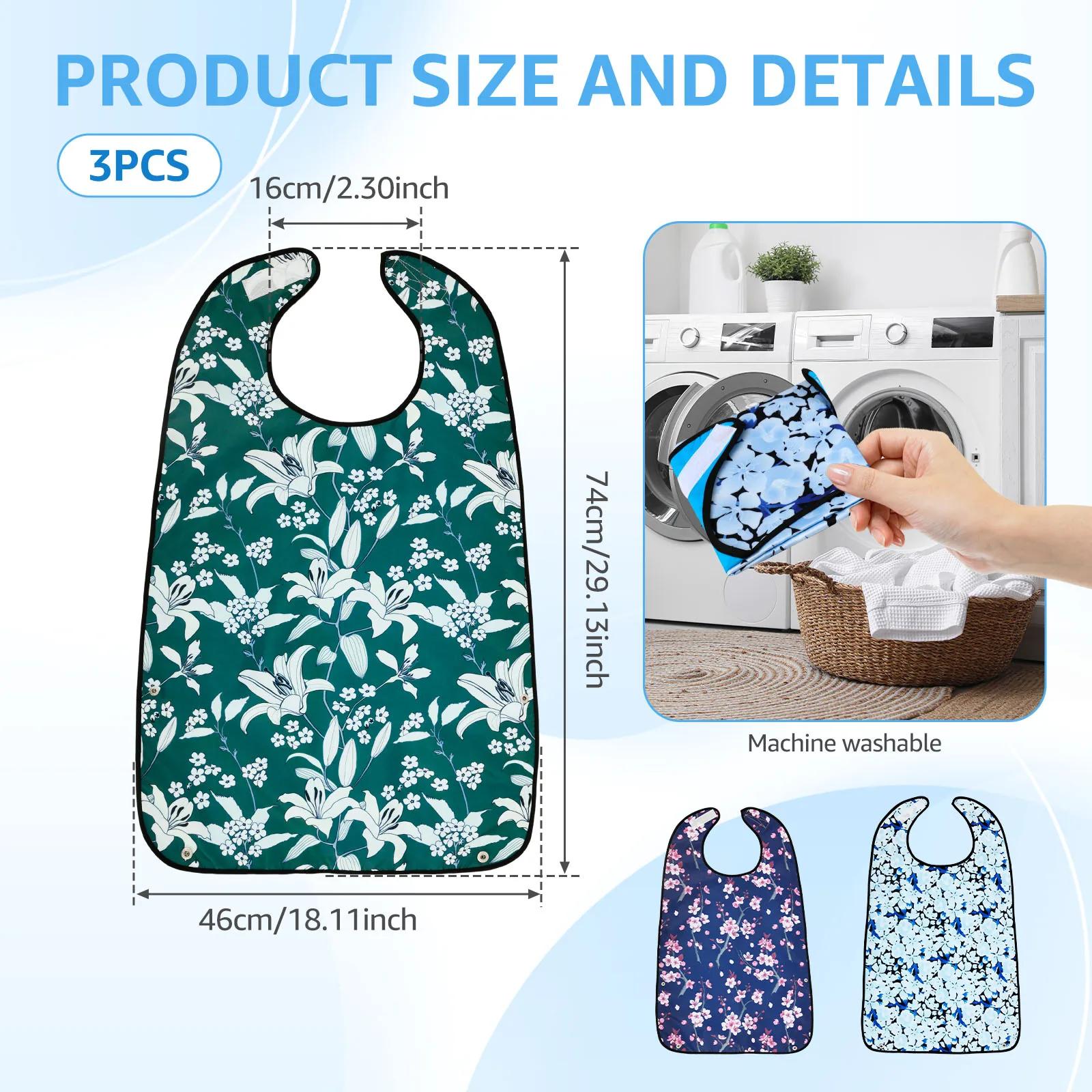 3 Pcs Adult Bib Polyester Waterproof Clothing Protector with Crumb Catcher Exquisite Floral Design Washable Elderly Eating Bib
3 Pcs Adult Bib Polyester Waterproof Clothing Protector with Crumb Catcher Exquisite Floral Design Washable Elderly Eating Bib