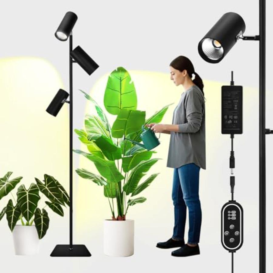 90W Dimmable Full Spectrum COB LED Triple-Head Floor Grow Light with High CRI 6/8/12H Timer Adjustable Height 43-83 Angle Stand
90W Dimmable Full Spectrum COB LED Triple-Head Floor Grow Light with High CRI 6/8/12H Timer Adjustable Height 43-83 Angle Stand