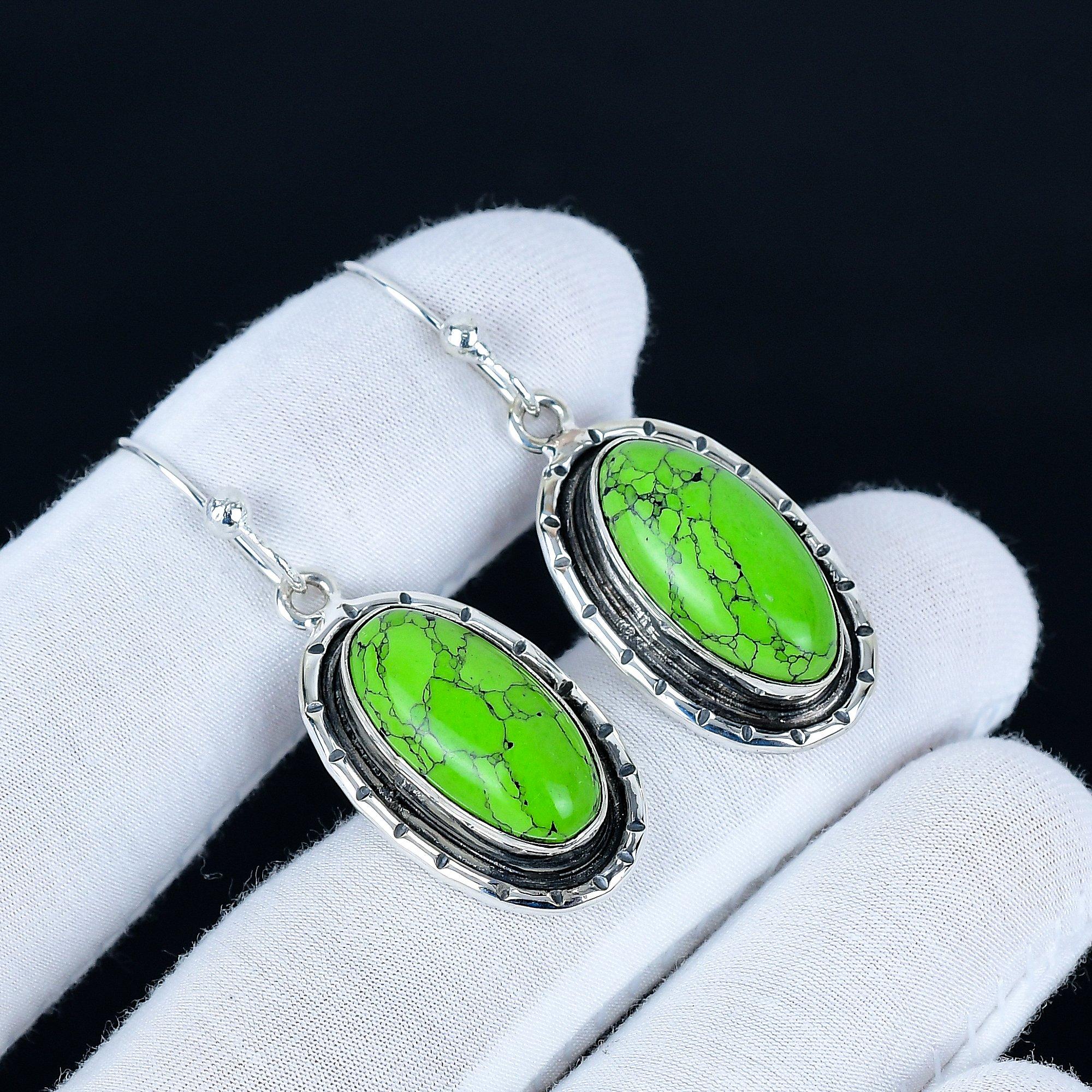 Green Copper Turquoise Gemstone Earrings, 925 Sterling Silver Earrings, Handmade Silver Earrings For Gift, Turquoise Dangle Drop Earrings Gift 5.5 Cm
Green Copper Turquoise Gemstone Earrings, 925 Sterling Silver Earrings, Handmade Silver Earrings For Gift, Turquoise Dangle Drop Earrings Gift 5.5 Cm
