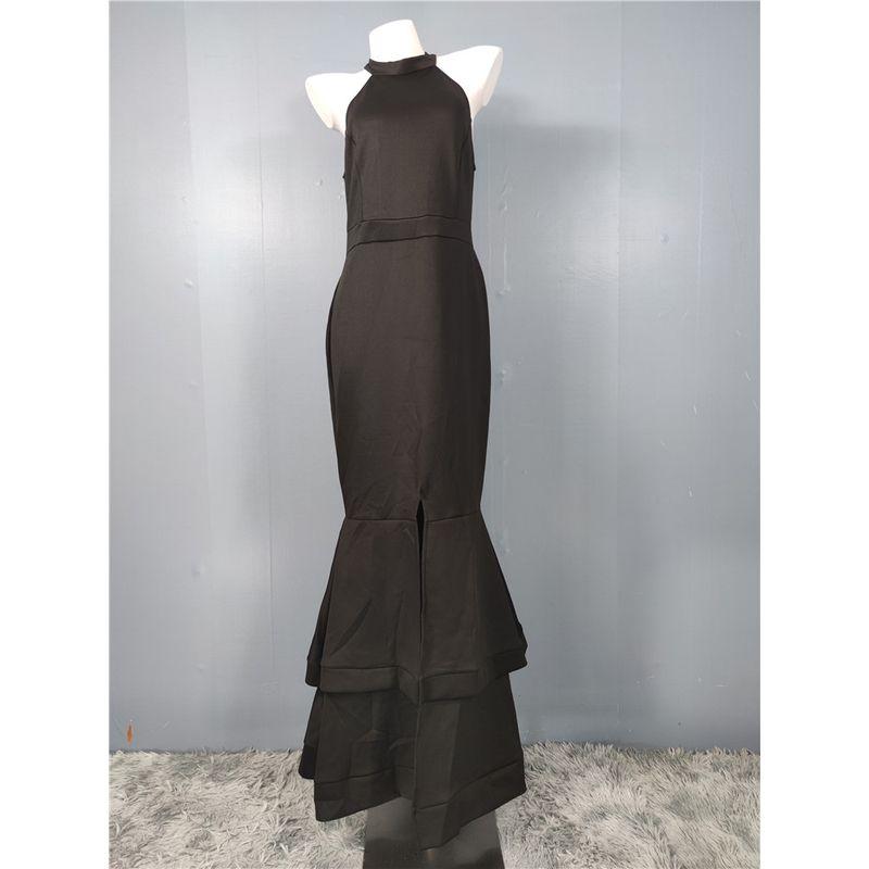 Заказ внешней торговли Супер Высокая Текстура Лестное Платье для Вечеринки на Ежегодном Собрании Легкая Хлопковая Юбка с Пространственным Эффектом Платье Вечернее со Шлейфом Длинное платье Black Collar XL