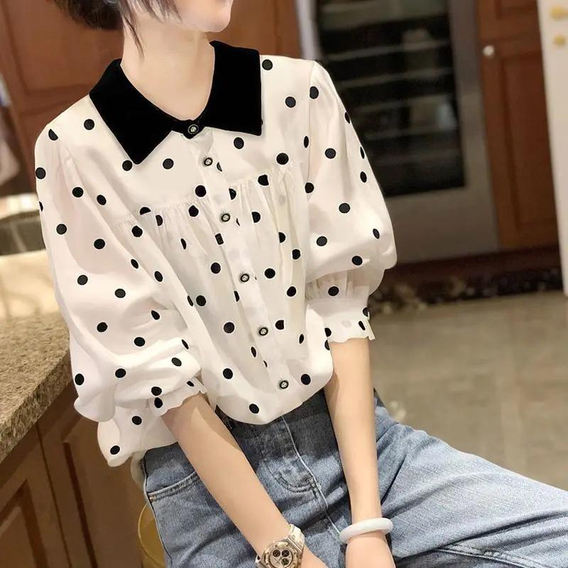 Women s Polka Dot Blouse with Contrast Black Collar Long Sleeve Button Down Casual Top S чорний
Women s Polka Dot Blouse with Contrast Black Collar Long Sleeve Button Down Casual Top S чорний