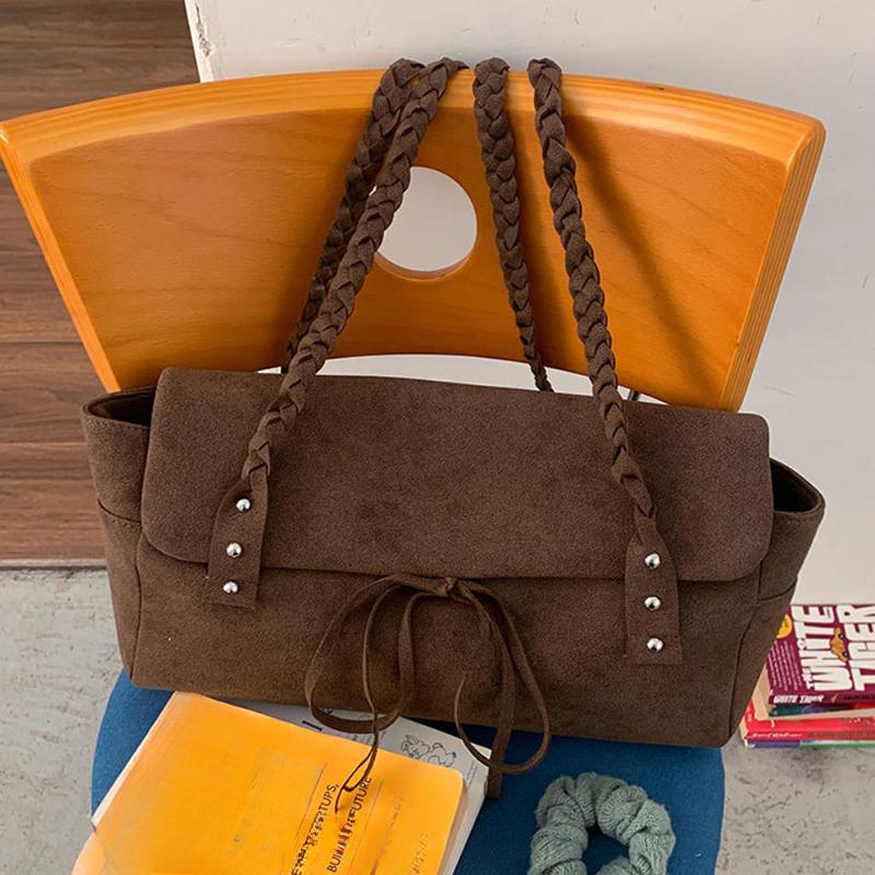 Fashion Faux Suede Handbag Women s Woven Handle Bow Decoration Shoulder Bag Flip Rivet Design Large Capacity Zipper Underarm Bag 38x11x21cm
Fashion Faux Suede Handbag Women s Woven Handle Bow Decoration Shoulder Bag Flip Rivet Design Large Capacity Zipper Underarm Bag 38x11x21cm