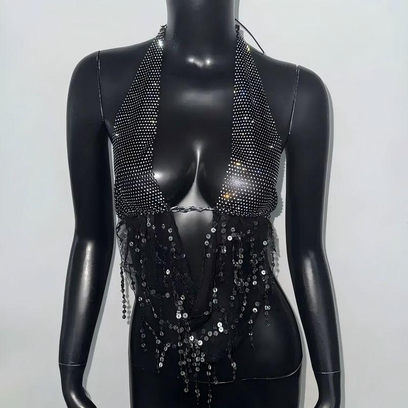 Outfitgirl Music Festival Bar Nightclub Wear Fishnet Rhinestone Vest Halter Backless Stylish Unique Tops Black S
Outfitgirl Music Festival Bar Nightclub Wear Fishnet Rhinestone Vest Halter Backless Stylish Unique Tops Black S