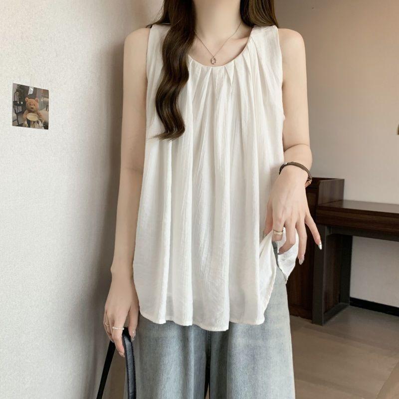 women gathered front sleeveless tank top round neck casual loose fit solid color camisole blouse S белый
women gathered front sleeveless tank top round neck casual loose fit solid color camisole blouse S белый