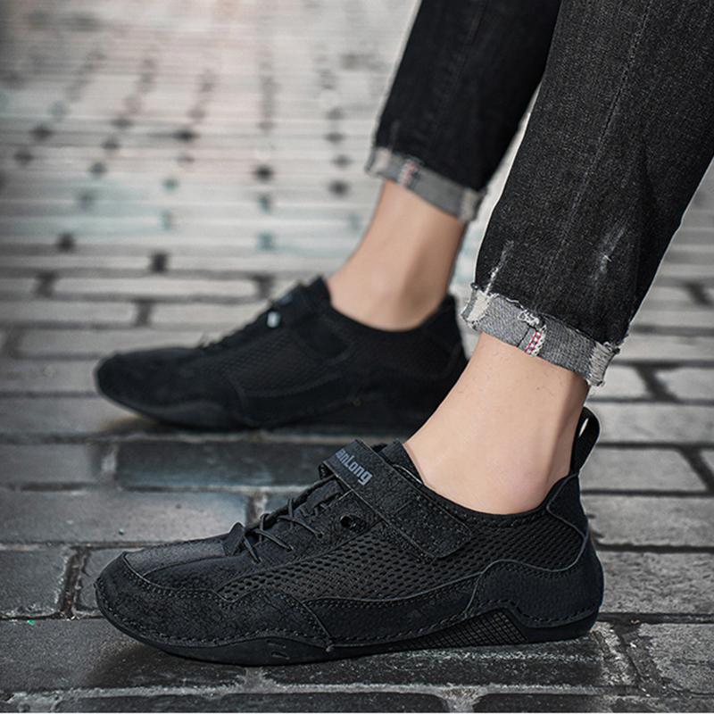 Весенне-летняя мужская обувь большого размера, повседневная дышащая обувь-бобы, модная мужская обувь 38 чёрный