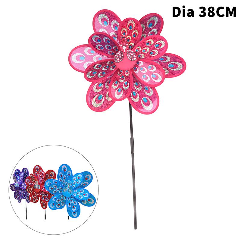 1 Набор Игрушка для двора Детская Двухслойная Павлин Лазерные Блестки Ветряная мельница Красочный Ветряк Домашнее Садовое Украшение 38cm