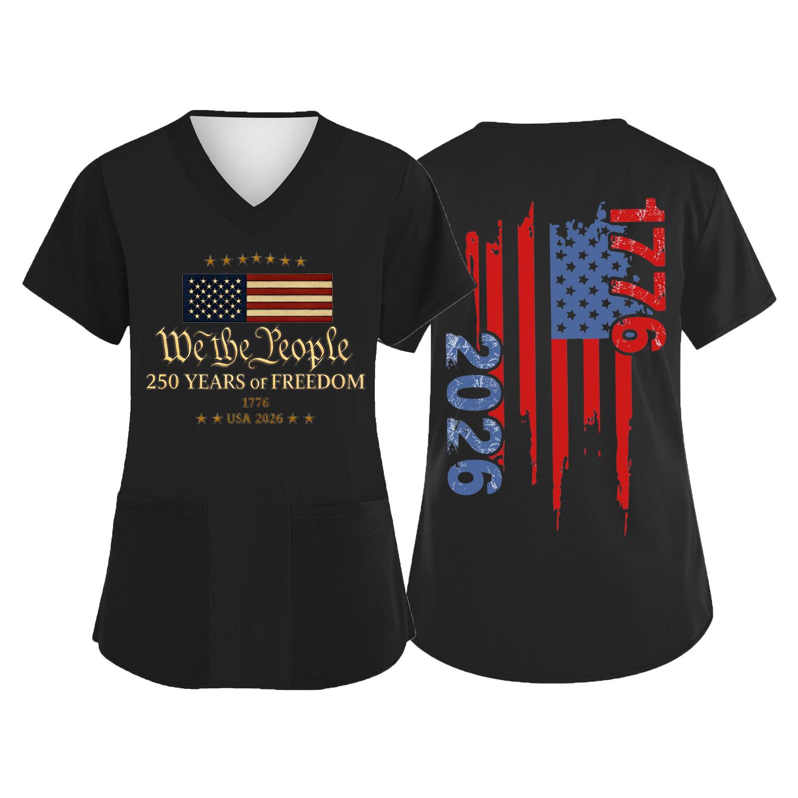 V Neck Short Sleeve Scrub Top with Printed Flag and Year Graphic for Women Men Uniform L чёрный
V Neck Short Sleeve Scrub Top with Printed Flag and Year Graphic for Women Men Uniform L чёрный