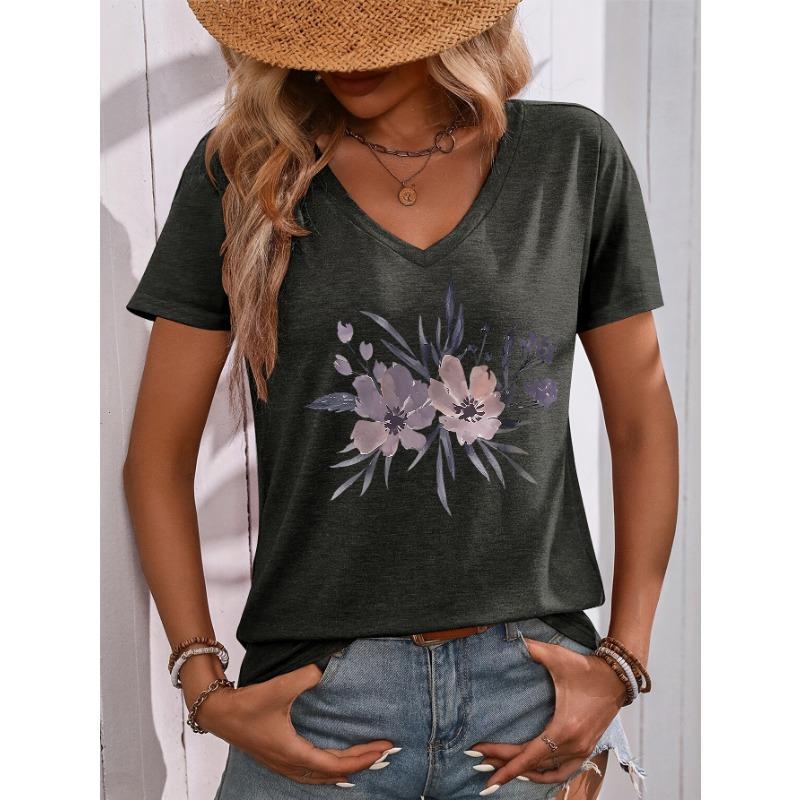 Soft Focus Watercolor Style Bouquet Pattern Printed V-Neck Short Sleeve T-Shirt, Suitable for Outing And Picnics L
Soft Focus Watercolor Style Bouquet Pattern Printed V-Neck Short Sleeve T-Shirt, Suitable for Outing And Picnics L