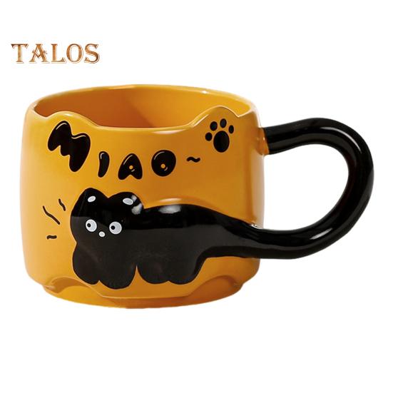 Кружки для кофе с изображением кошек, емкостью 380 мл. Милые чашки с изображением кошек, керамические чашки для чая, экономящие место, подарок для любителей и коллекционеров кошек. оранжевый