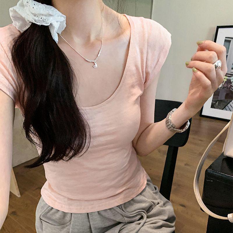 Korean Style Slimming U-Neck Solid Color Women s Short Sleeve High Waist Summer Top 2025 S
Korean Style Slimming U-Neck Solid Color Women s Short Sleeve High Waist Summer Top 2025 S