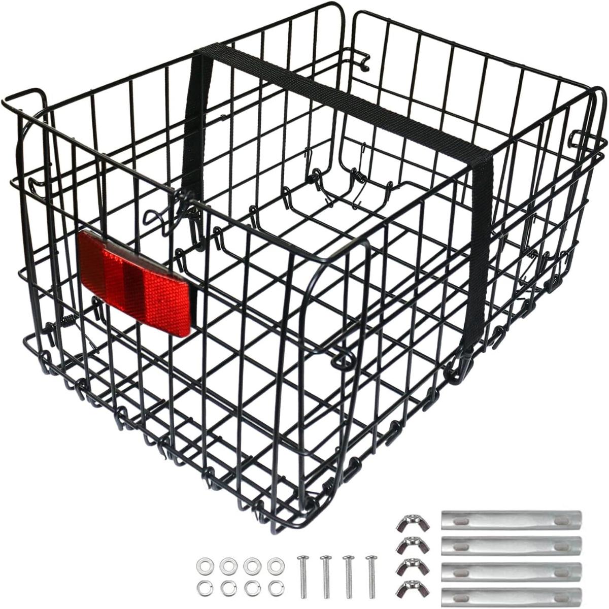 Складная задняя велосипедная корзина быстросъемная металлическая велосипедная багажная корзина для груза с ремнем и светоотражающим задним фонарем для большинства устанавливаемых велосипедных багажников чёрный
Складная задняя велосипедная корзина быстросъемная металлическая велосипедная багажная корзина для груза с ремнем и светоотражающим задним фонарем для большинства устанавливаемых велосипедных багажников чёрный