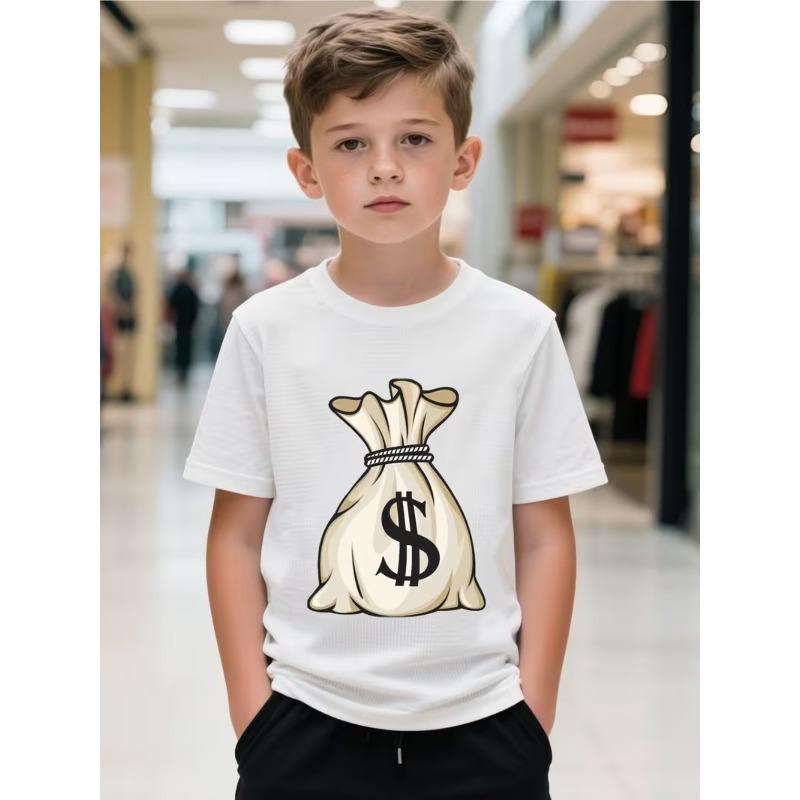 European sizes Print T-Shirt for Boys Featuring a Money Bag Design, Comfortable Short Sleeves for Casual Summer Wear, Suitable for Outdoor Activities 164cm
European sizes Print T-Shirt for Boys Featuring a Money Bag Design, Comfortable Short Sleeves for Casual Summer Wear, Suitable for Outdoor Activities 164cm