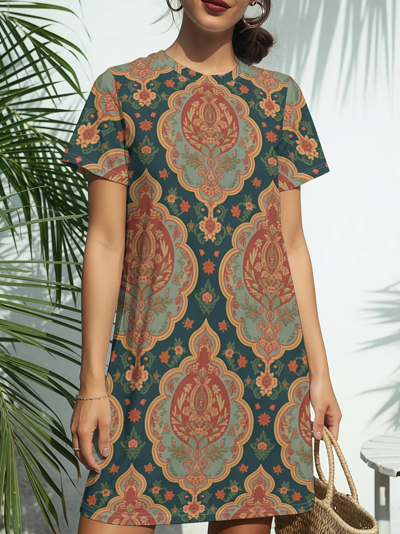 Women s Short-Sleeve T-Shirt Dress with Round Neck - Vintage Damask Paper Print ; Geometric Damask. Casual -Line Dress Suitable for Daily Wear. Birthd 4XL дубильная кора
Women s Short-Sleeve T-Shirt Dress with Round Neck - Vintage Damask Paper Print ; Geometric Damask. Casual -Line Dress Suitable for Daily Wear. Birthd 4XL дубильная кора