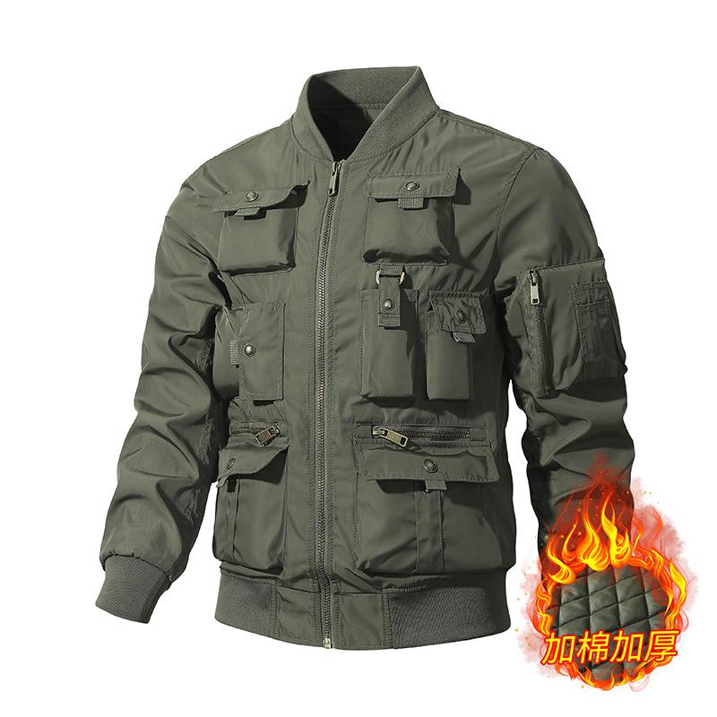 Куртка-бомбер Мужская ретро-американская бейсбольная куртка с несколькими карманами, функциональная куртка, три антиштормовых топа M