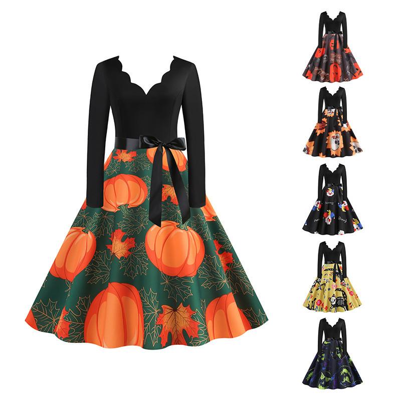 Women Retro 50s 60s Hepburn Long Sleeves V Neck Halloween Pumpkin Print Midi Dress Bridal Host Wedding Bride Bridesmaids Party Gowns S
Women Retro 50s 60s Hepburn Long Sleeves V Neck Halloween Pumpkin Print Midi Dress Bridal Host Wedding Bride Bridesmaids Party Gowns S