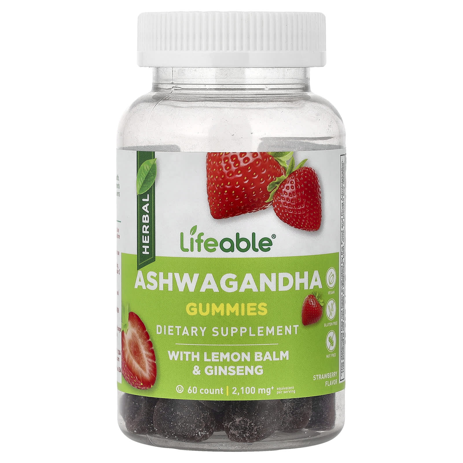 Lifeable, Ashwagandha Gummies, Lemon Balm & Ginseng, Strawberry Flavor, 60 Gummies
Lifeable, Ashwagandha Gummies, Lemon Balm & Ginseng, Strawberry Flavor, 60 Gummies
