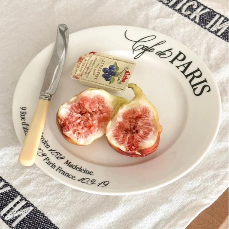 Керамическая тарелка с черными буквами, корейское десертное блюдо, минималистская тарелка для завтрака, тарелка для гурманской фотографии