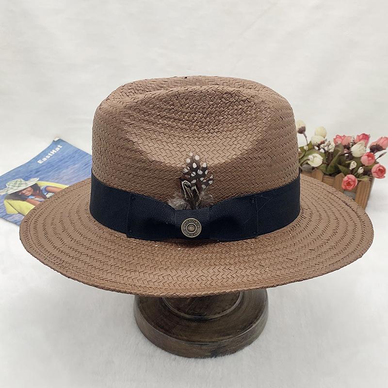 Eaby Eight-Point Grass Hand-Woven Top Hat For Traveling And Shopping, Popular Feather Black Coffee Jazz Hat Adjustable темно-коричневого кольору
Eaby Eight-Point Grass Hand-Woven Top Hat For Traveling And Shopping, Popular Feather Black Coffee Jazz Hat Adjustable темно-коричневого кольору