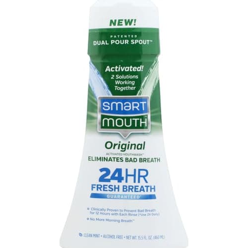 SmartMouth 24-Hour Fresh Breath, Dual Solution Oral Rinse, 16 oz, 1 Pack of Original Mint Energizing Mouthwash, No Tongue Cleaner
SmartMouth 24-Hour Fresh Breath, Dual Solution Oral Rinse, 16 oz, 1 Pack of Original Mint Energizing Mouthwash, No Tongue Cleaner