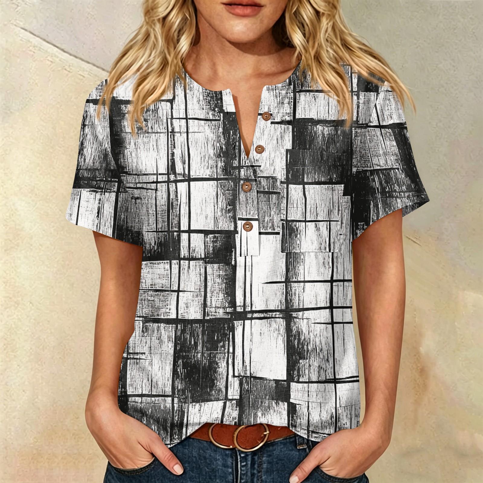 Women’s Fashion Printed Henley Neck Button Front Short Sleeve Cotton Linen Shirt with Chest Pocket Casual Loose Fit Top L
Women’s Fashion Printed Henley Neck Button Front Short Sleeve Cotton Linen Shirt with Chest Pocket Casual Loose Fit Top L