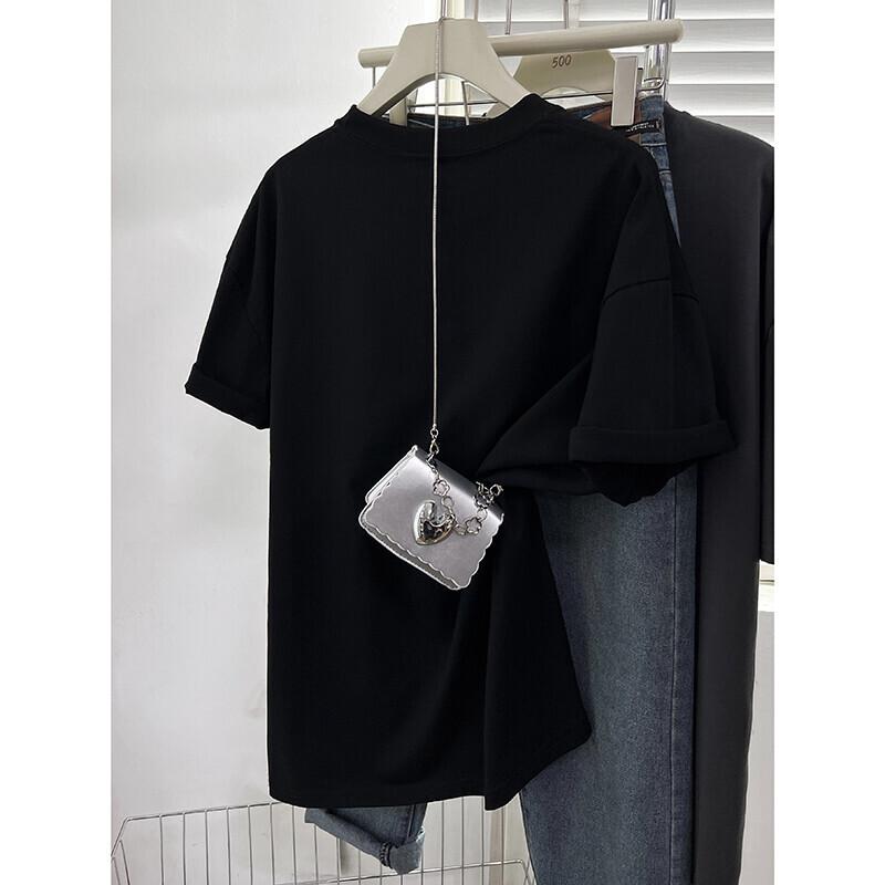 American retro pure cotton black short-sleeved t-shirt women s summer new loose niche design top S
American retro pure cotton black short-sleeved t-shirt women s summer new loose niche design top S
