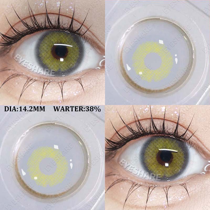 Eyeshare Модные цветные контактные линзы Коричневые очковые линзы Желто-зеленые контактные линзы Коричневые серые очковые линзы Макияж Зеленые линзы 1 пара